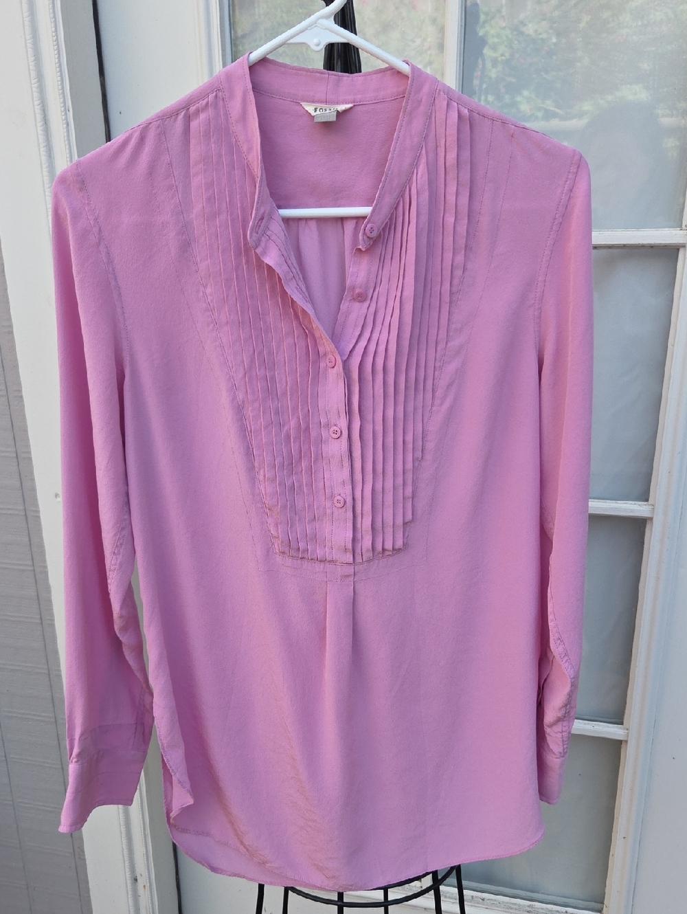 Fossil Pink Pintuck Button-Front Blouse